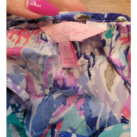 Lilly Pulitzer Willa Top Gold Metallic Quill Out Blouse Small - Picture 9 of 12